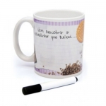 Caneca personalizada louça de porcelana, Ideal para deixar recados ou lembretes para pessoas especiais. Acompanha a caneta, Impressão em sublimação sem limite de cores. Capacidade: 310 ml. Cor: Branca Materia Prima: Porcelana Tipo: Lousa Tipo de Gravação: Sublimação em UV