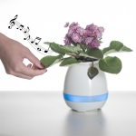 Vaso de planta musical com bluetooth e sensor de toque. Material plástico resistente, possui haste de alumínio interna com sensor de toque, buraco interno para escoamento da água, parte inferior com borrachas antideslizantes, auto falante, luz led inferior, botões Power/Mode e Play/Pause Luzes, entrada USB. Funções: botão Power/Mode ao segurar irá ligar/desligar o vaso, quando ligado ao pressionar o mesmo botão irá alternar entre os modos Bluetooth ou Piano; botão Play/Pause ao pressioná-lo no modo Piano ele irá alterar os toques musicais(possui toques pré-definidos), no modo Bluetooth ao pressioná-lo irá ligar/desligar as luzes led. Quando o vaso estiver desligado, segure este botão e uma luz verde piscará duas vezes indicando o acionamento do modo abajur, na primeira fase(ao tocar a planta ou o sensor) irá acionar uma luz amarela, na segunda fase(toque novamente a planta ou o sensor) irá alternar um conjunto de cores. Para desligar segure o botão e uma luz vermelha piscará duas vezes indicando o desligamento. Falante 5W3O; Sinal Ruído 90dB; Frequência de Resposta 20~20KHz; Alcance do Bluetooth 10 metros; Bateria 1200mAh; Voltagem 3.7V; Parâmetro de Voltagem 5V 500mA; Tempo aproximado de carga 4 horas; acompanha manual em Chinês/Inglês e cabo USB. Para que o produto tenha uma maior durabilidade, recomenda-se que a planta não seja tóxica.